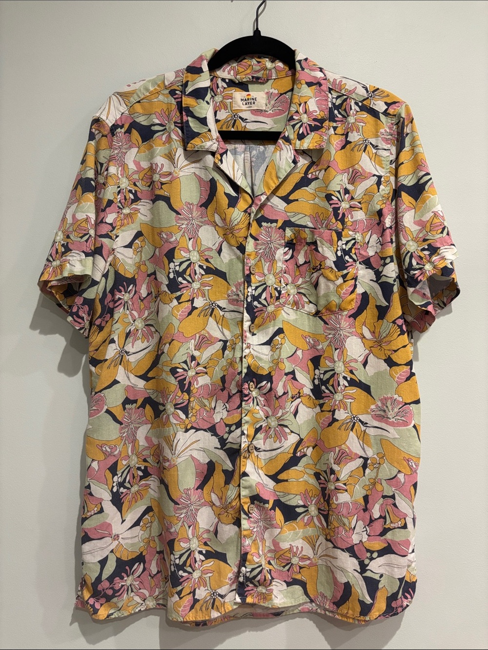 Marine Layer Floral Short Sleeve Tencel Linen Resort Shirt Men's Size L